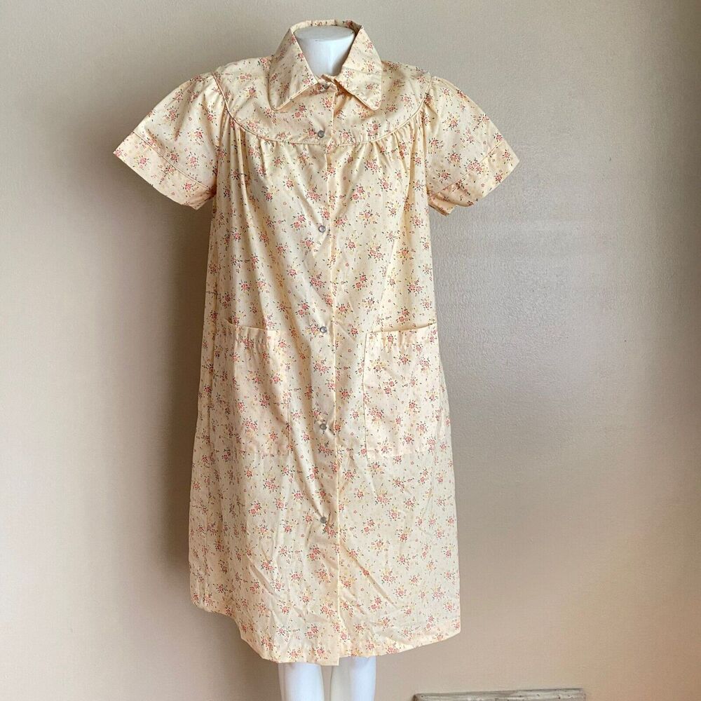 Deadstock Vintage M Sears Perma-Prest Comfort-Coat House Coat Beige Red Flowers